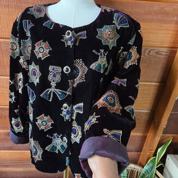 Brittany Nicole II Women Vtg 90s Avante Garde Whimsigoth Black Velvet Jacket 22W - Picture 3 of 12